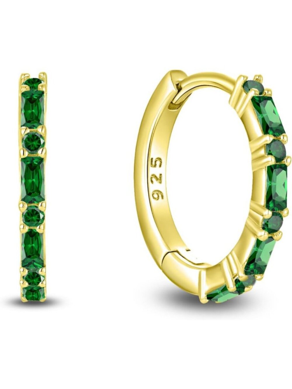 925 Sterling Silver Birthstone Huggie Hoop Earrings - Gemstone Jewelry Gift for